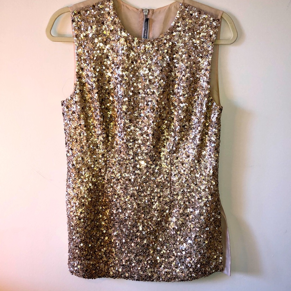Kaufman Franco Sequin Zip Back Sleeveless Top in Size 42/6